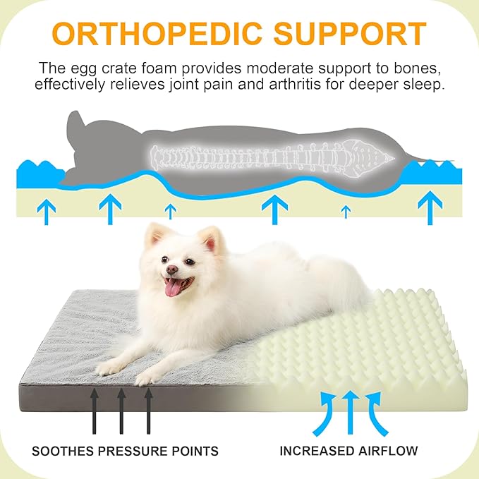KSIIA Orthopedic Dog Crate Bed, Waterproof Dog Bed for Small Dogs, Deluxe, Plush, Removable Cover, 21 x 13 Inch, Gray