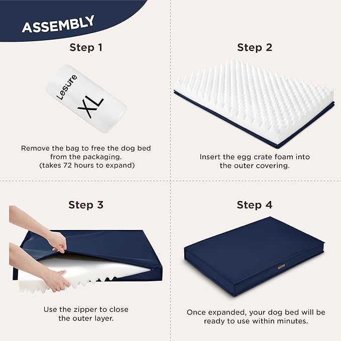 Lesure Outdoor Waterproof Dog Bed for Medium Sized Dogs, Orthopedic Egg Crate Foam Pet Bed with Oxford Fabric Surface and Removable and Durable Cover, Machine Washable, 30''x20'', Navy