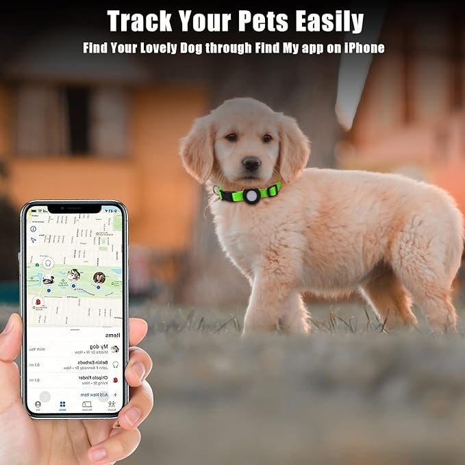 Adjustable AirTag Collar with Durable Quick Snap Buckle, Imitation Nylon Collar with Waterproof Apple Airtag Holder for Small Dogs (6"-16", LightGreen)