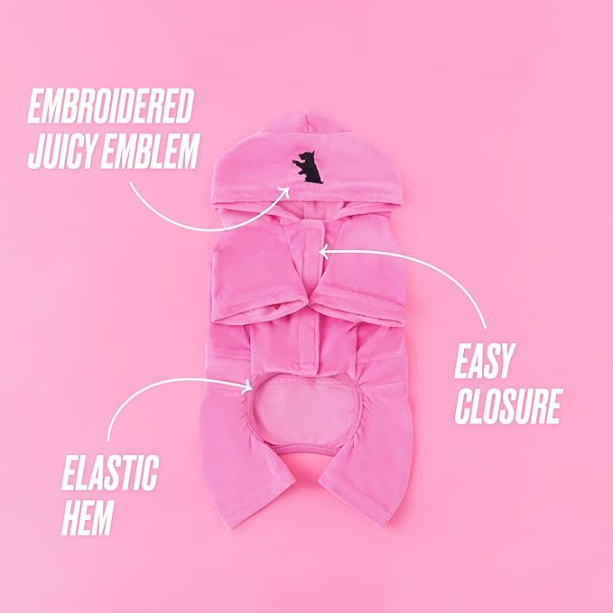 Juicy Couture Hooded Pet Juicy Bling Velour Tracksuit Chest 24 inches for Small Dogs and Cats - Hot Pink - M/L