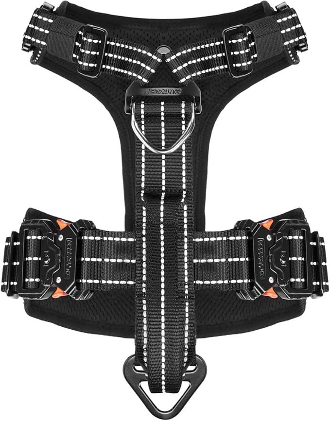 ICEFANG Dog Strap Harness with 4 x Metal Buckles,for Large Sized Dog,K9 Vest,Y-Shape Chest,Adjustable Pet Harness,No-Pull Front Leash Clip (Large (Pack of 1), Black)
