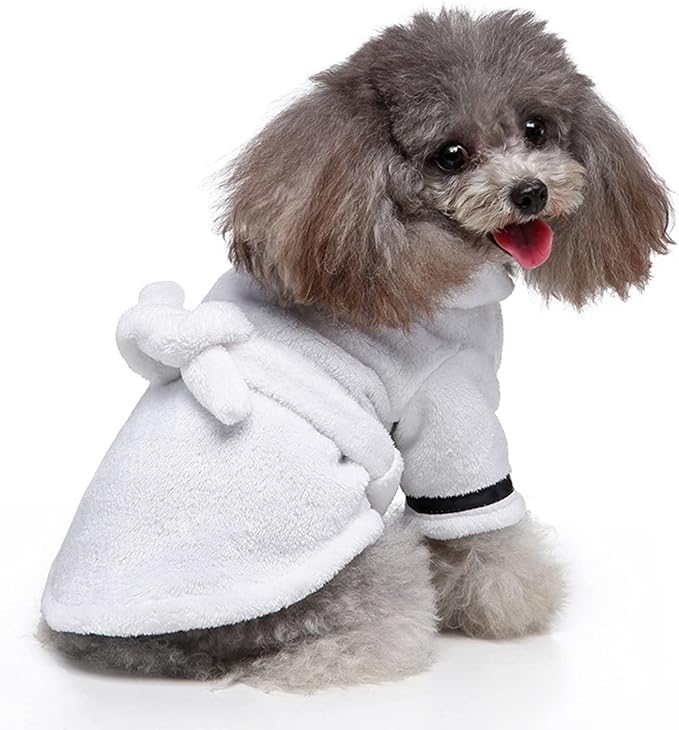 Petyoung Pet Bathrobe Dog Pajama Thickened Hooded Bathrobe Quick Drying and Super Absorbent Dog Bath Towel Soft Pet Nightwear for Puppy Small Dogs Cats