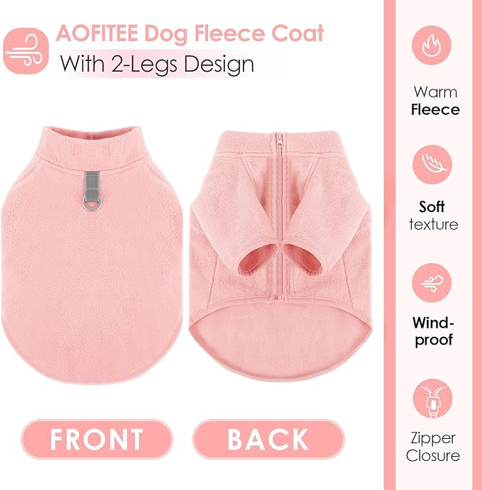 AOFITEE Dog Fleece Sweater, Small Dog Sweater, Warm Dog Sweaters for Small Dogs Male Female, Fleece Dog Vest Pet Winter Clothes, Lightweight Dog Jacket Sweatshirt with D-Ring and Turtleneck, M