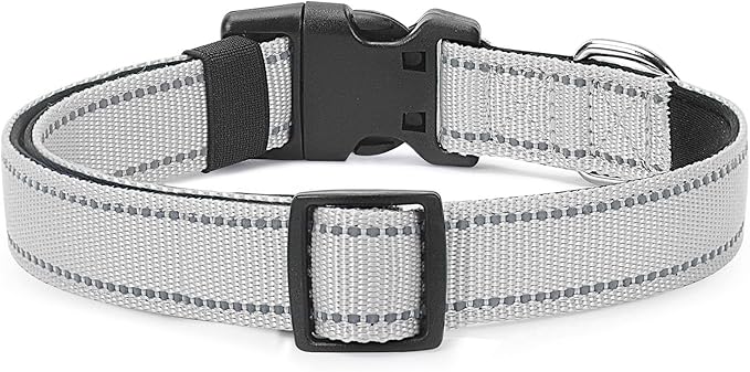 Reflective Dog Collar Padded with Soft Neoprene Breathable Quick Release Basic Dog Collars for Medium Large Dogs Boy Girl Silver