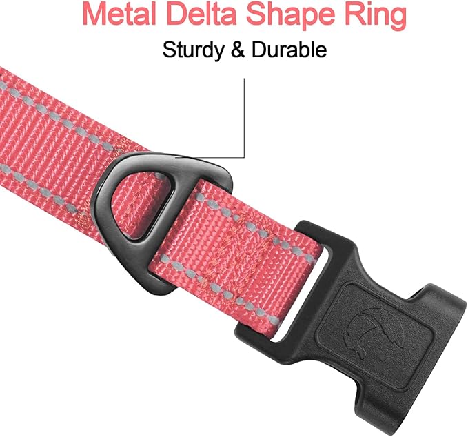 Joytale Reflective Dog Collar,Soft Neoprene Padded Breathable Nylon Pet Collar Adjustable for Medium Dogs,Neon Pink,M