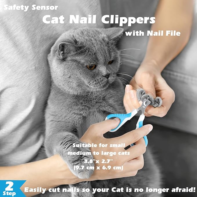 Comotech 3PCS Cat Grooming Kit | Cat Brush | Cat Brushes for indoor Cats | Cat Nail Clipper | Cat Nail Trimmer | Cat Bath Brush | Cat Brush for Shedding - Premium Cat Supplies (Blue)