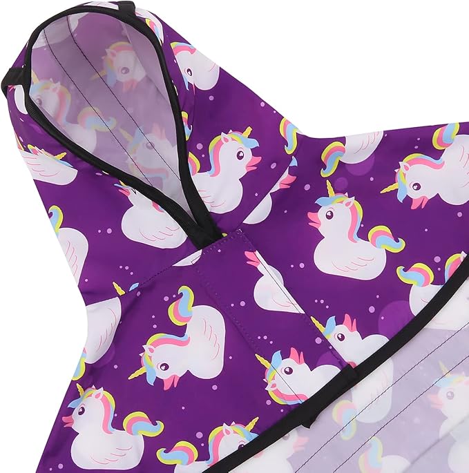 HDE Dog Raincoat Hooded Slicker Poncho for Small to X-Large Dogs and Puppies Purple Unicorn Ducks - L