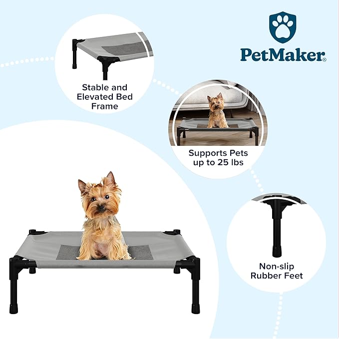 PETMAKER Elevated Dog Bed - 24.5x18.5-Inch Portable Pet Bed with Non-Slip Feet - Indoor/Outdoor Dog Cot or Puppy Bed for Pets up to 25lbs (Gray)