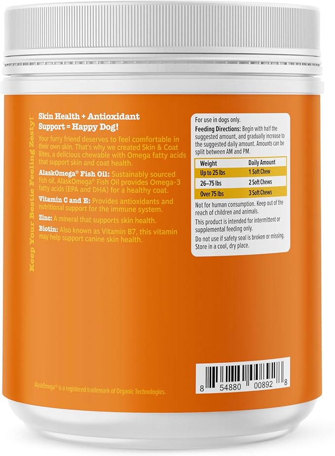 Zesty Paws Omega 3 Fish Oil for Dogs - Zesty Paw Dog Vitamins and Supplements for Hip, Joint & Skin, Chicken (250 Chews)
