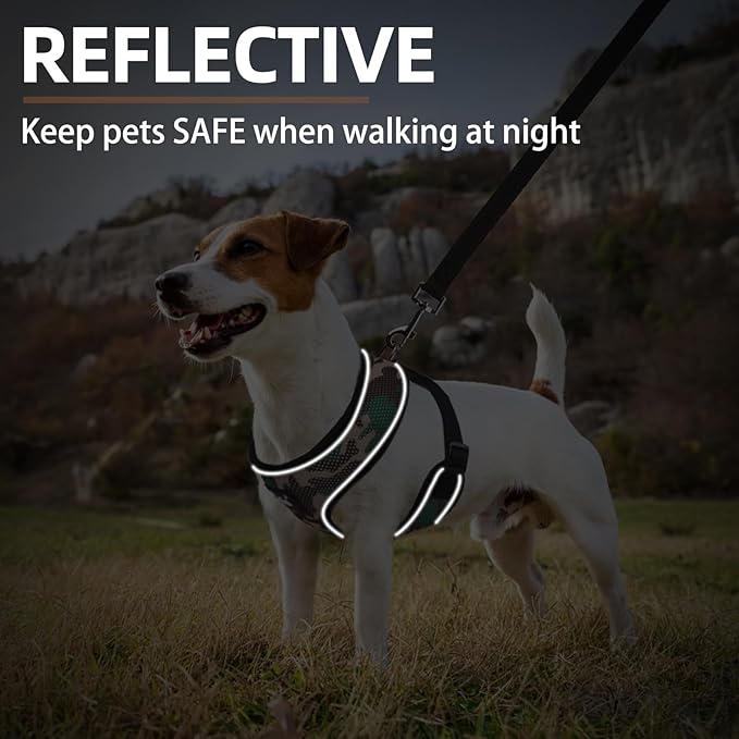 PUPTECK Soft Mesh Dog Harness and Leash Set Pet Puppy Cat Comfort Padded Vest No Pull Harnesses, Camouflage, S