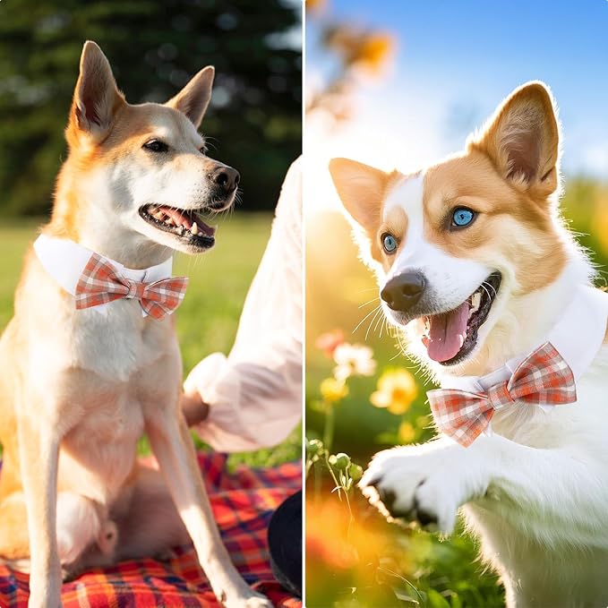 Segarty Dog Bow Tie, Adjustable Orange Plaid Bowtie Collar for Dogs, Medium Dog Neck Tie Tuxedo Comfortable Cotton Boy Pets Grooming Accessories for Formal Wedding Holiday Birthday Gift Party