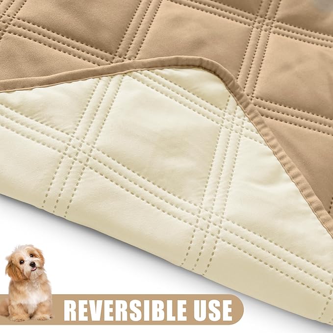 Smiry Waterproof Dog Bed Cover Blanket 82x120, Soft Reversible Pet Blanket, Washable Leakproof Cats Dogs Couch Cover for Sofa, Couch, Furniture, Camel/Beige