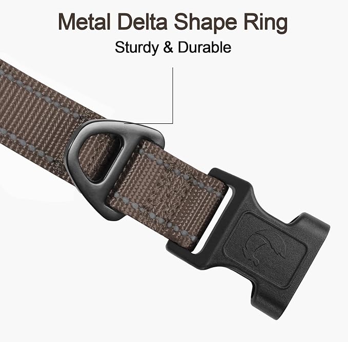 Joytale Reflective Dog Collar,Soft Neoprene Padded Nylon Pet Collar Adjustable for Large Dogs,Brown,Large