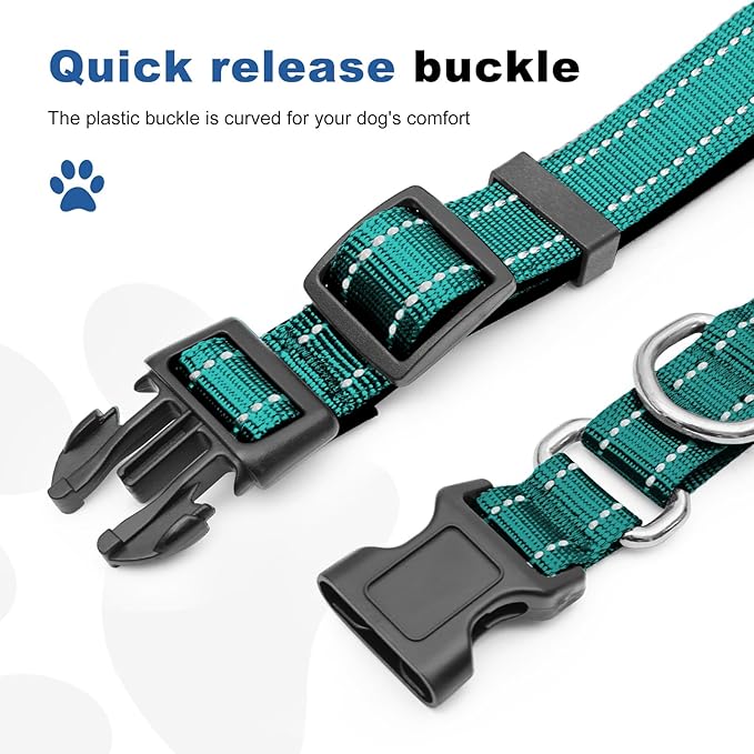 Reflective Martingale Dog Collars. Dog Collar with Quick Release Buckle. Adjustable Soft Padded Breathable Nylon Pet Collar Suitable for Puppies for Small Medium Large Dogs.