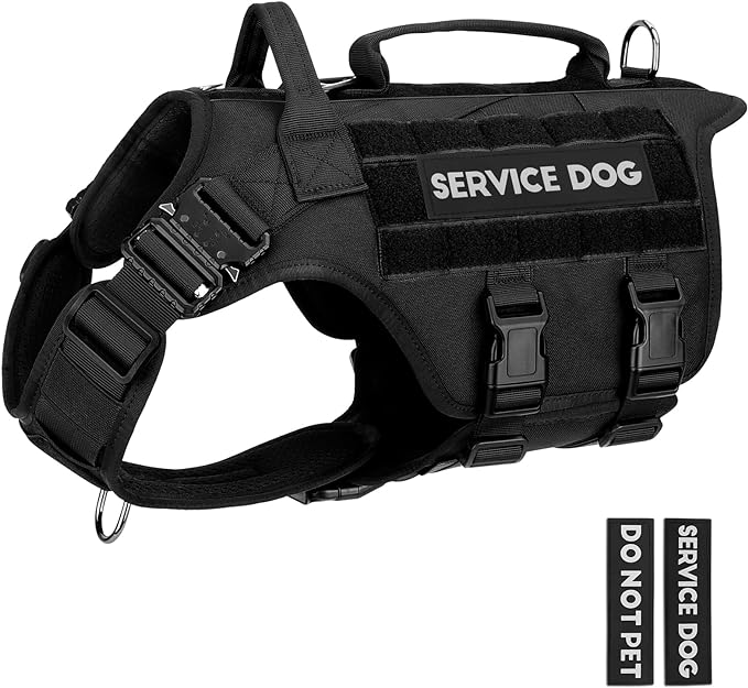 Tactical Dog Harness - PETNANNY Dog Harness Service Dog Vest for Large Breed Dog, Hook and Loop Panel for Service Dog Patchs, Work Dog MOLLE Vest with Handle for Walking Hiking Training(Black,XL)