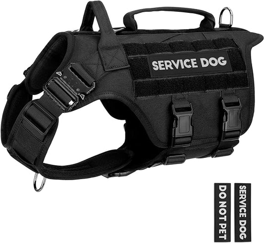 Tactical Dog Harness - PETNANNY Dog Harness Service Dog Vest for Large Breed Dog, Hook and Loop Panel for Service Dog Patchs, Work Dog MOLLE Vest with Handle for Walking Hiking Training(Black,XL)