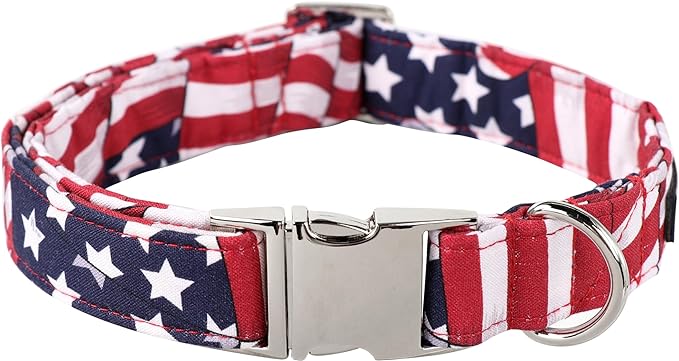 Lionet Paws Dog Collar, Comfortable Adjustable Cute Collar with Metal Buckle for Male Female Dogs, July of 4th, Medium, Neck 13.5-22 inches