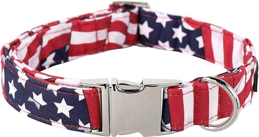 Lionet Paws Dog Collar, Comfortable Adjustable Cute Collar with Metal Buckle for Male Female Dogs, July of 4th, Medium, Neck 13.5-22 inches