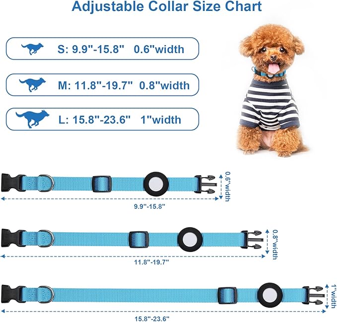 Compatible with Airtag Dog Collar, Adjustable Air Tag Dog Collar with Durable Quick Snap Buckle, Imitation Nylon Dog Collar with Waterproof Apple Airtag Holder for Small Dogs (S(6"-16"), Blue)