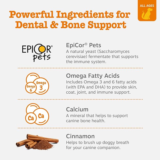 Zesty Paws Dental Bones - Fights Tartar & Plaque - Gum, Teeth & Bone Health - Cinnamon for Dog Breath - Immune, Joint, Gut, Skin & Coat Support - Omega 3 EPA & DHA and Calcium - Medium Dogs - 12 ct…