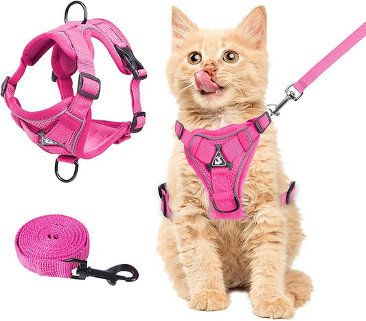 Summer cat Chest Harness and Leash, Anti-Escape Adjustable Soft mesh cat Leash and Chest Harness Set for All Types of Cats cat Vests (Rose red, S)