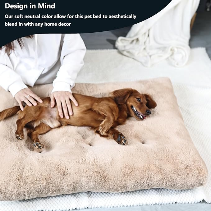Dog Crate Pad 30x19 Washable for Medium Size Dogs Extra Soft 30 inch Crate Bed for Kennel or Cage with Anti-Slip Bottom Puppy Sleeping Mat Ease Pet Anxiety & Provides The Perfect Sleep,Light Brown