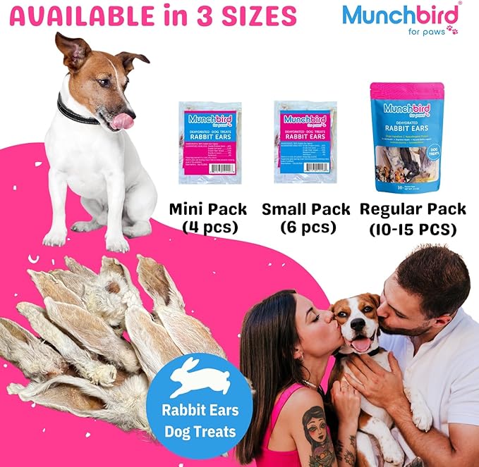 Dehydrated Rabbit Ears for Dogs (4pcs) European Furry Rabbit Natural Fiber for Digestive Health