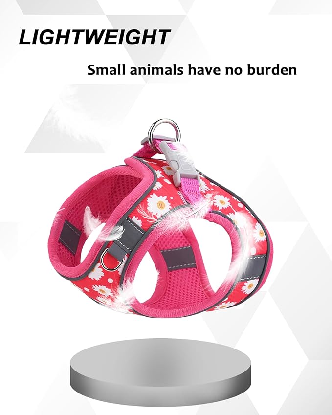 XXS ROSEO Flower Pattern Dog Harness and Leash Set,No Escape Puppy Harnesses for Training Walking,Breathable Adjustable Puppy Vest for Small Medium Dogs, Cats (ROSEO, XXS)