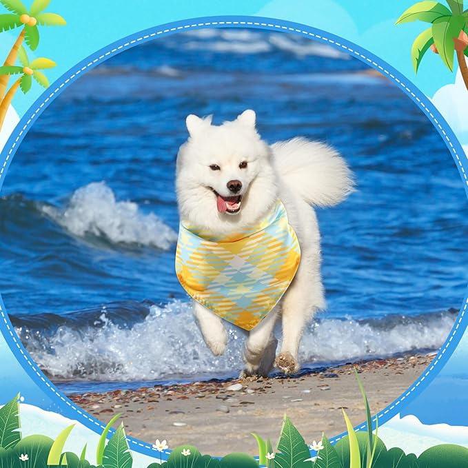 Geyoga 60 Pcs Summer Plaid Dog Bandanas Bulk Pet Grooming Scarf Bibs Supplies Adjustable Washable Kerchief Pet Groomer Accessories for Small to Large Cats Dogs Costume Party