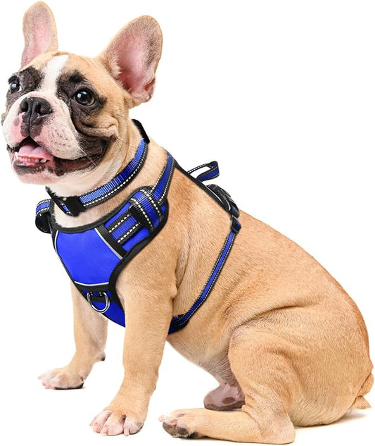 WINSEE Dog Harness No Pull, Pet Harnesses with Dog Collar, Adjustable Reflective Oxford Outdoor Vest, Front/Back Leash Clips for Small, Medium, Large, Extra Large Dogs, Easy Control Handle for Walking