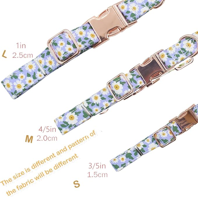 Metal Buckle Dog Collar, Durable Adjustable Dog Collar Soft for Small Medium Large Dogs (002-Purple Flower, L(15-23in)