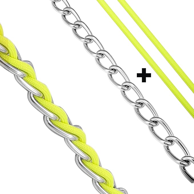 Chew Proof Metal Leash Chain Dog Leash for Medium Large Dogs, Chain Link Dog Leash Anti Chew 5FT Strong Anti Bite Dog Leash Comfortable Soft Padded Handle Yellow