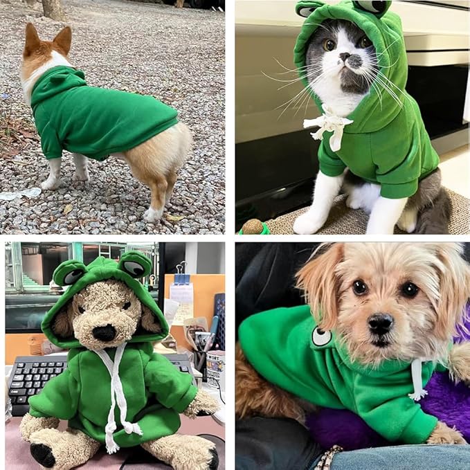 ANIAC Pet Hoodie Cat Rabbit Outfit with Bunny Ears Cute Sweatshirt Spring and Autumn Puppy Knitted Sweater Kitty Soft Knitwear (Green, Large)