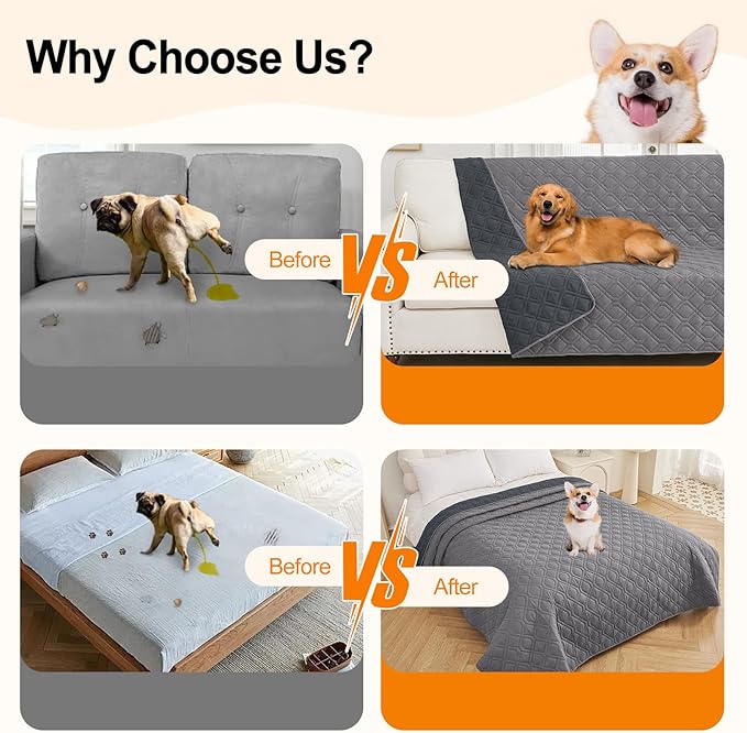 Smiry Waterproof Dog Blanket, 68x82 Inch Soft Pet Bed Cover Reversible, Washable Sofa Couch Furniture Protector for Small Medium Large Dog Puppy Cat, Grey/Dark Grey