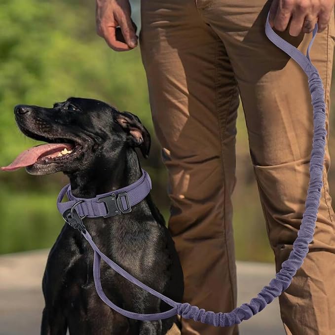 COOYOO Tactical Dog Collar Set - Adjustable Military Nylon Collar with Control Handle and Heavy Metal Buckle for Medium and Large Dogs