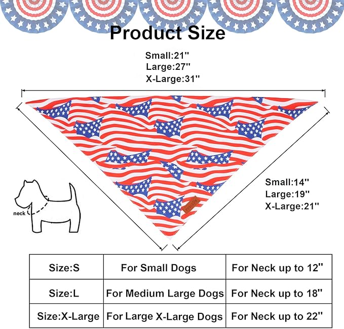 PTDECOR American Flag Dog Bandana 4th of July Dog Scarf Reversible Red Blue Patriotic Bandanas for Medium Large Dogs Pets (Blue & Red, Large)