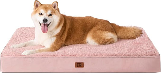 EHEYCIGA Orthopedic Dog Beds for Large Dogs with Removable Washable Cover for Crate, Pink, 35x23
