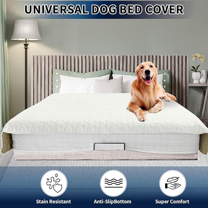 PureFit 100% Waterproof and Anti-Slip Dog Bed Cover, Washable Pet Blanket, Stain Resistant Sofa Couch Furniture Protector Cover for Kids, Dog, Cat (82x82 Inch, Ivory)