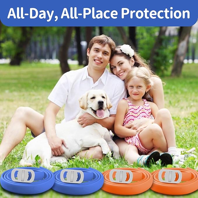 4 Pack Flea Collar for Dogs, 32 Months Flea and Tick Prevention for Dogs, Waterproof Dog Flea Collar, Dog Flea and Tick Treatment, Adjustable Flea and Tick Collar for Dogs Puppy -Blue & Orange