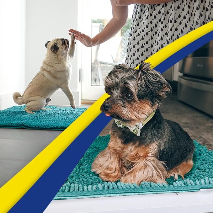 Muddy Mat® Original Dog Door Mat for Muddy Paws, Super Absorbent Microfiber, Non-Slip Washable Pet Rug, Quick Dry Chenille Entryway Carpet, Machine Washable Indoor Outdoor mat, Teal 35"x60"