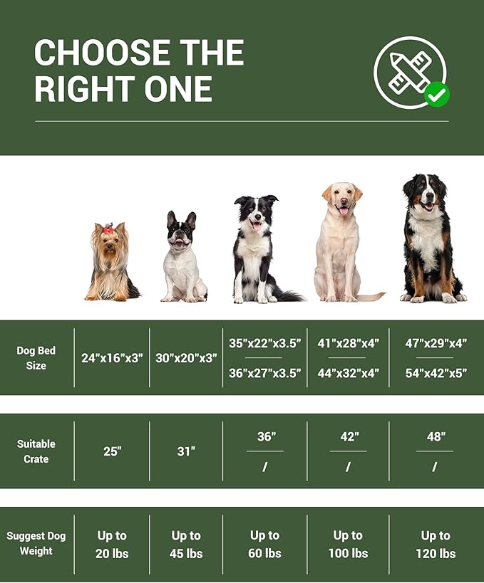 OhGeni Orthopedic Waterproof & Machine Washable Dog Bed for Medium Large Pets, Suitable for Crates, 25D Egg Crate Foam, Non-Slip Bottom & Removable Cover, Invisible Zipper, 35 Inches(Dark Green)