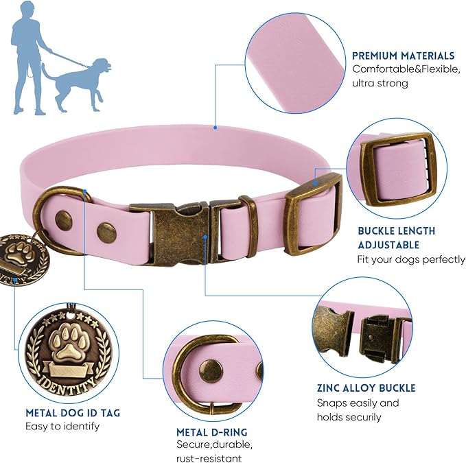 Wisedog Dog Collar and Leash Set Combo: Adjustable Durable Pet Collars with Dog Leashes for Small Medium Large Dogs, Includes One Bonus of Poop Bag Holder (M, Pale Pinkish Purple)