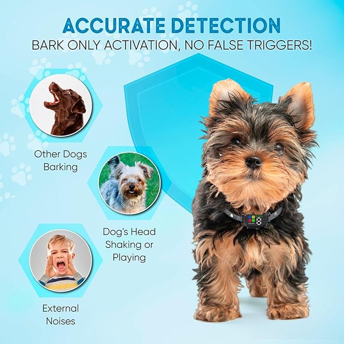Tiny Bark Collar for Small Dogs 5-15 lbs and Puppies - No Shock Anti Barking Collar - Rechargeable Smart Collar for Dog Training with 7 Sensitivity Levels and 3 Beep&Vibration Modes (Black)