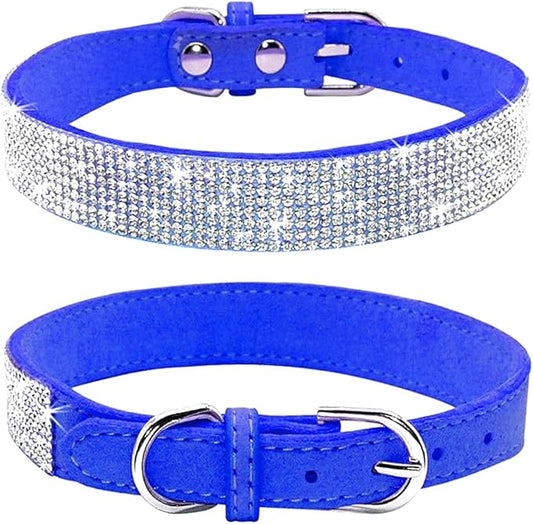 Cute Dog Collar with Bling Rhinestone, Fancy Crystal Diamond Glitter Pretty Jewel Soft Cat Collars for Small Medium Large Breed Dogs Girl Female Pet Puppy Kitten Terrier (S, Dark Blue)