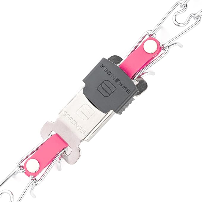 Herm Sprenger Chrome Plated Steel Dog Collar with Quick Release ClicLock Buckle and Biothane Insert Training Collar for Dogs Made in Germany (Passionfruit Pink, 16in x 2.25mm(neck size up to 13-14in))