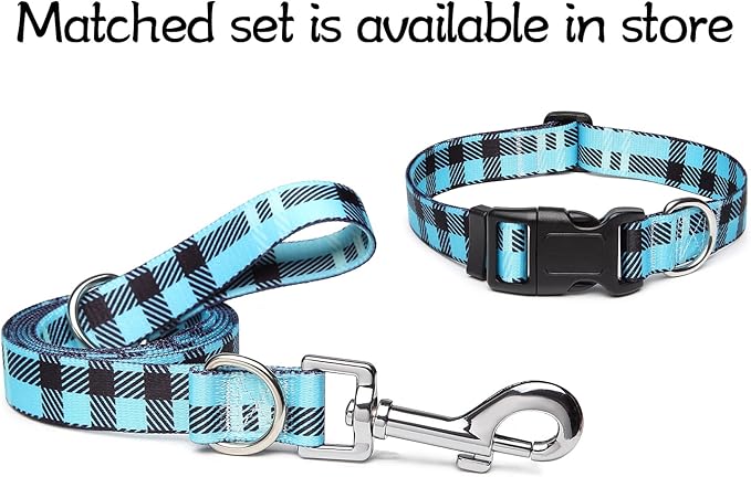 Adjustable Dog Collar with Patterns, Ultra Comfy Soft Nylon Breathable Pet Collar for Small Medium Large Dogs (S, Blue Plaid)
