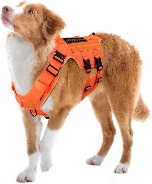 Tactical Dog Harness - PETNANNY Harness Service Dog Vest for Large Breed Dog, Hook and Loop Panel for Service Patchs, Work MOLLE Vest with Handle for Walking Hiking Training(Orange,L)