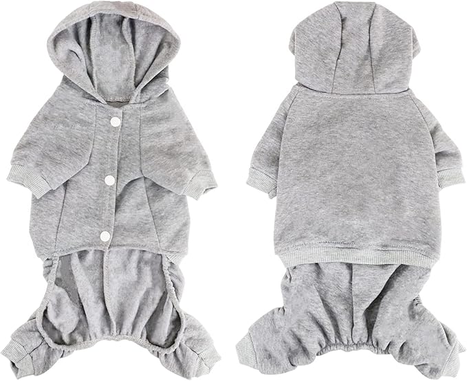LifeWheel Dog Hoodie, Pet Jumpsuit Fleece Sweatshirt with Buttons, Clothes, Cold Weather Coats, Pajamas, Winter Warm Cotton Puppy Hoodie 4 Legs Clothes for Small Medium Large Dogs Cats Boy Girl Grey