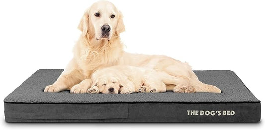 The Dog’s Bed Orthopedic Memory Foam Dog Bed, XL Grey Plush 46x28x4, Pain Relief for Arthritis, Hip & Elbow Dysplasia, Post Surgery, Lameness, Supportive, Calming, Waterproof Washable Cover
