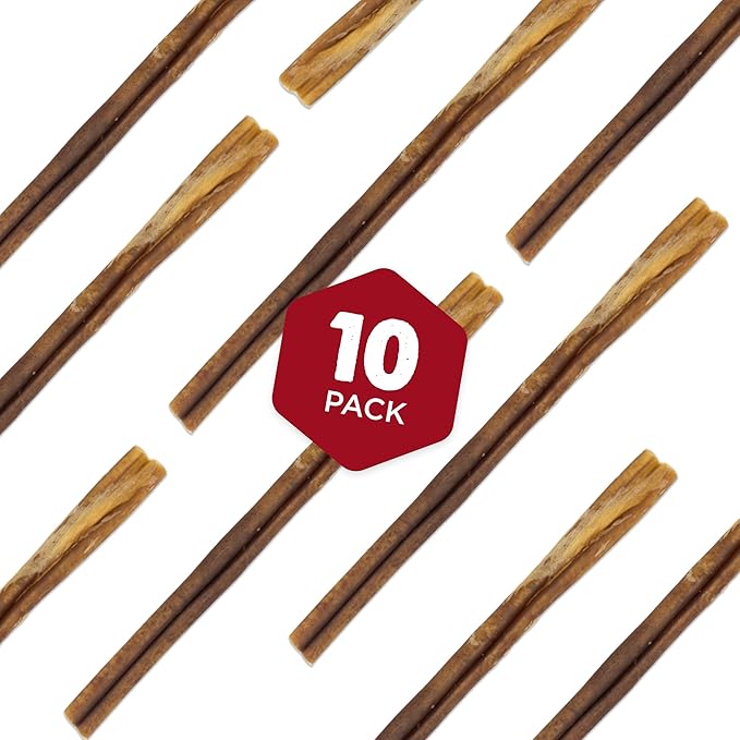 Best Bully Sticks 12 Inch Thick Bully Sticks - 10 Count (Pack of 1) - Natural, Grass-Fed, Single Ingredient, Grain and Rawhide Free, Ideal for Large Dogs